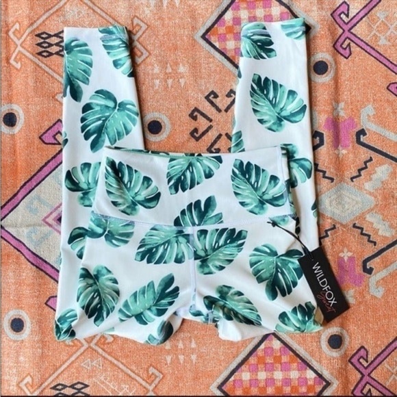 NWT Wildfox Luxe Legging Tropical Banana Leaves White and Green S & M - Picture 7 of 8